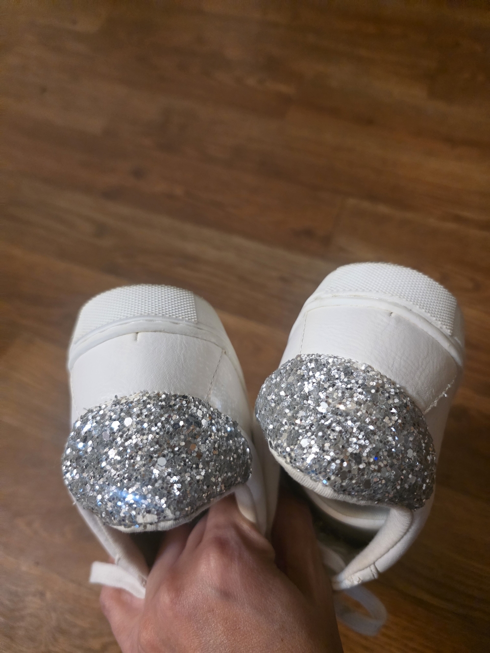 Betsey Johnson White Sneakers with Red Velvet Heart and Silver Glitter - Picture 5 of 5